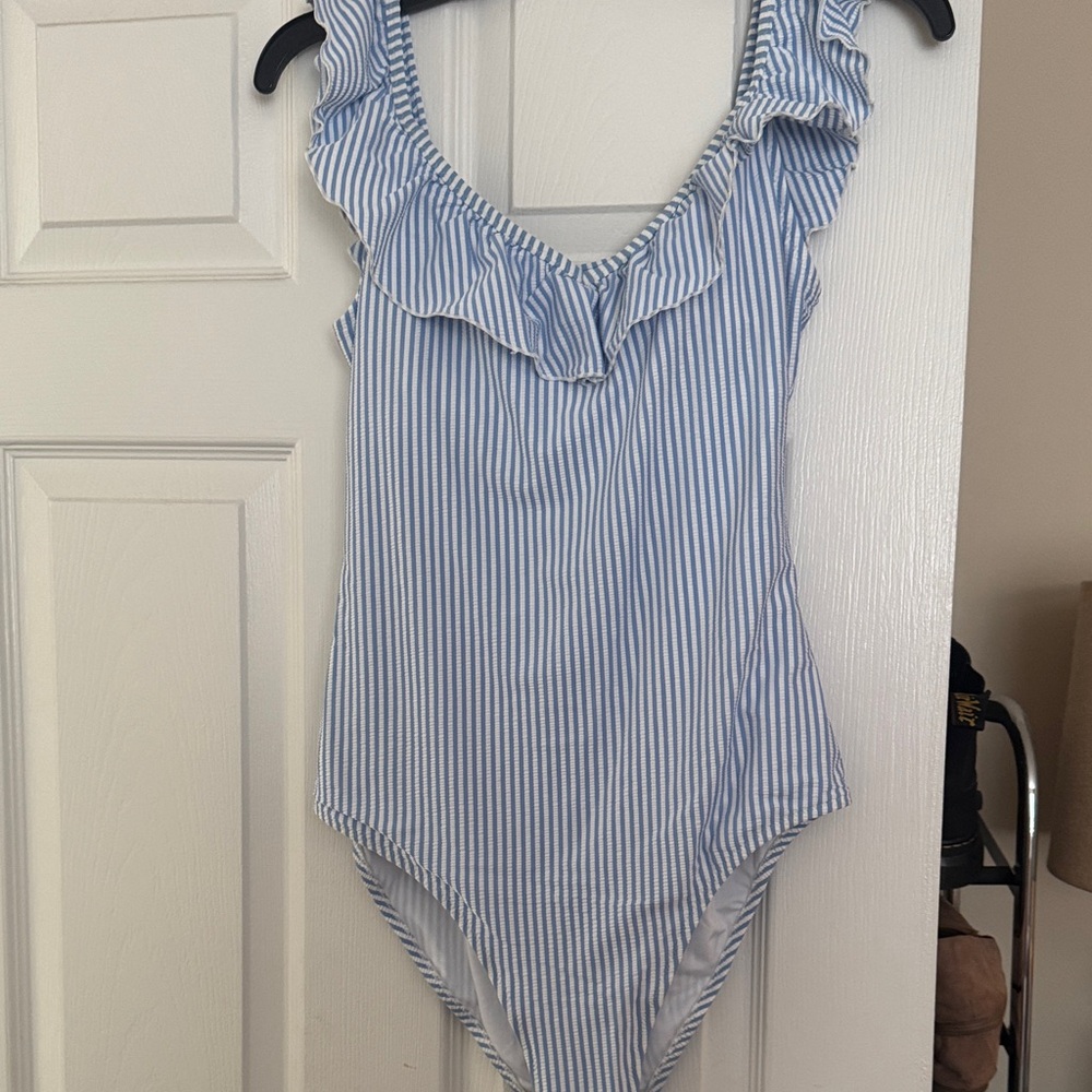Old Navy Blue and White seersucker 1 Piece Swimsuit